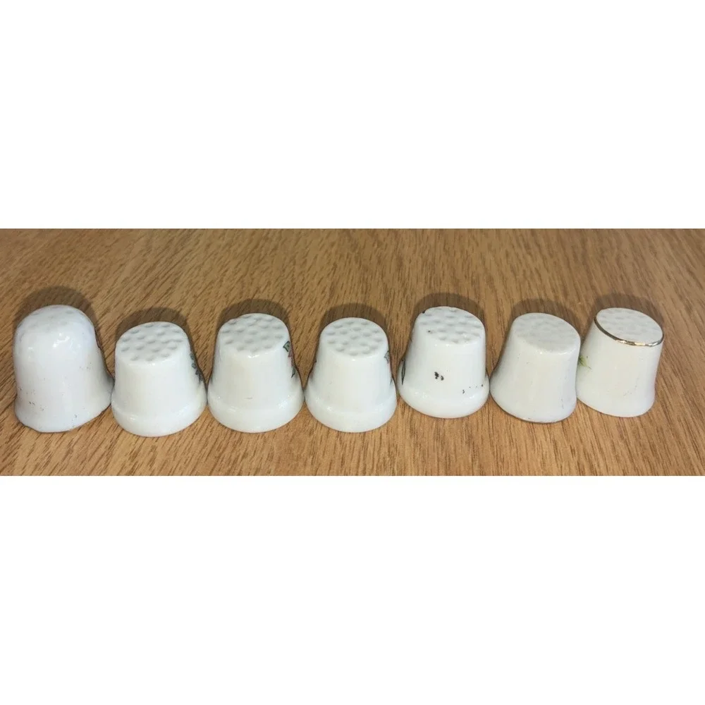 Porcelain Thimbles Butterfly Home Sweet‎ Home Flowers Vintage Sewing Lot Of 7
